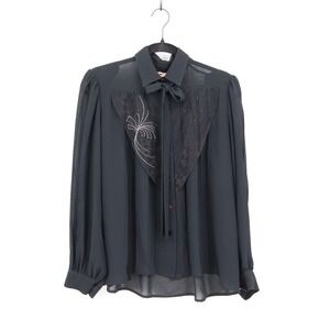 Victor Paris Chiffon Top Women 1X Black Vintage Office Goth Whimsigoth Dark Twee